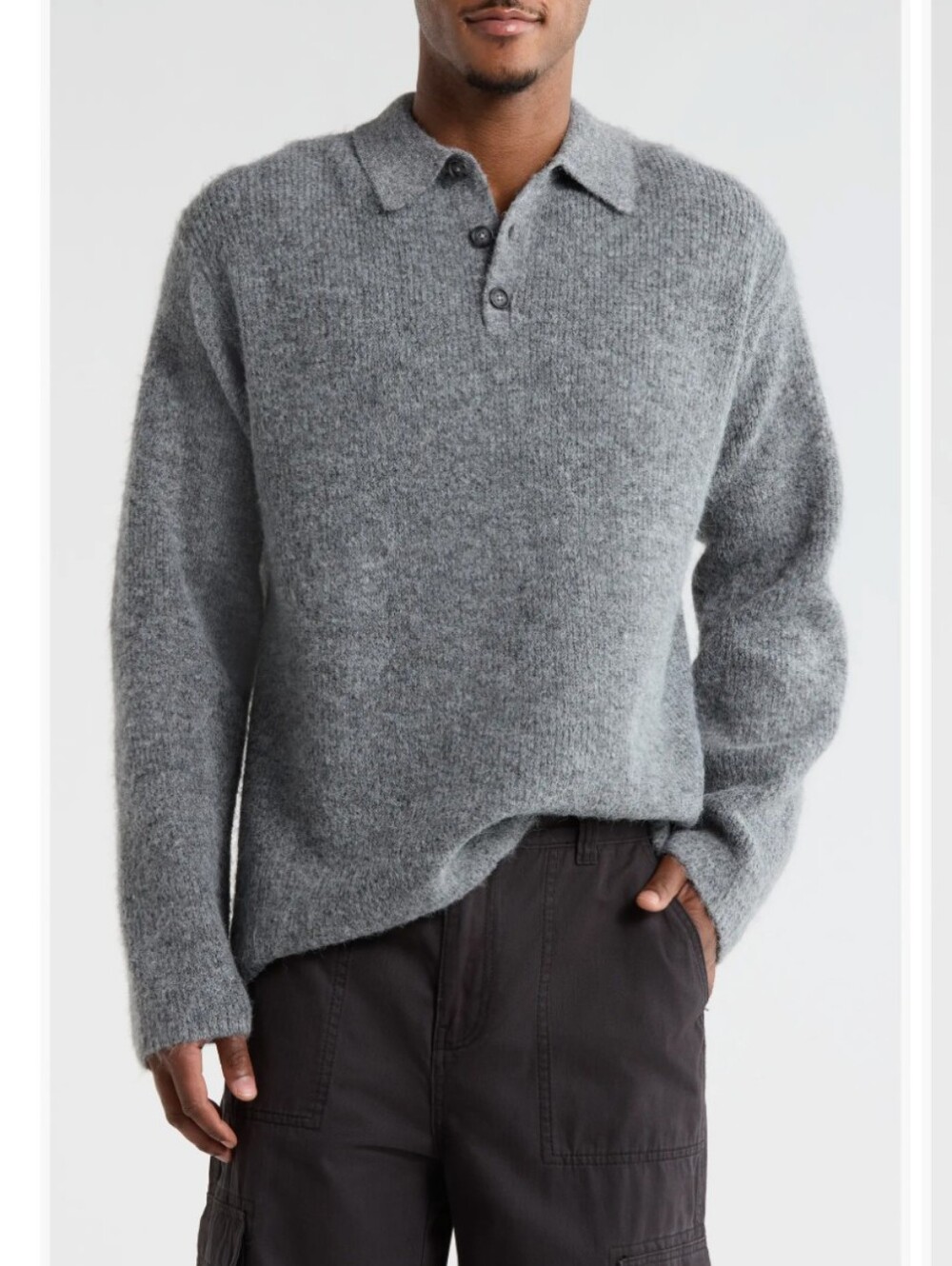 New Topman Oversize Ribbed Polo Sweater Grey Men's Size Medium
